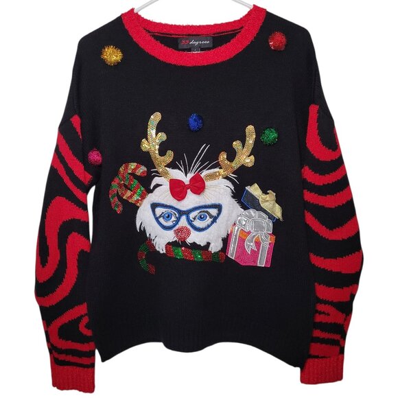 33 Degrees Christmas Sweater Crewneck Holiday Party Black Red Womens Size Small - Picture 11 of 11